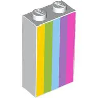 Brick 1 x 2 x 3 with Yellow, Lime, Medium Azure, Medium Lavender, and Dark Pink Stripes Print